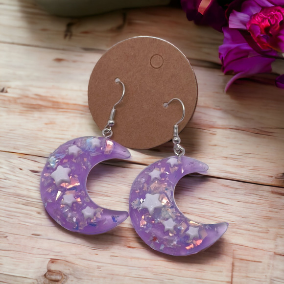 Purple Moon Statement Glitter Earrings Midnights Eras Tour Swiftie Gift Box NEW - Picture 1 of 6